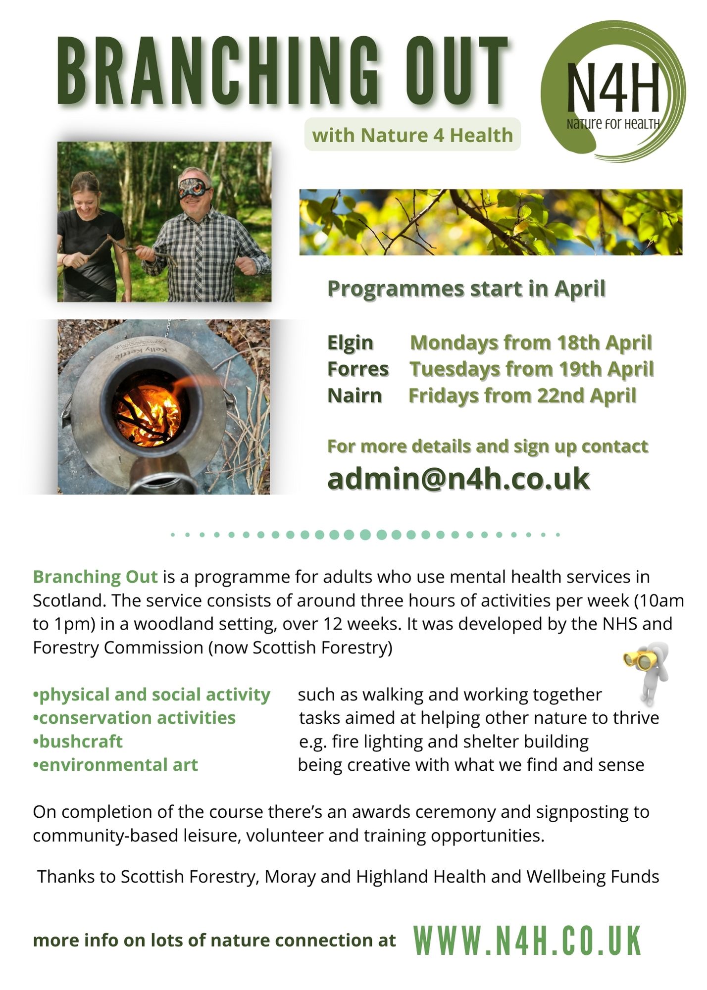 Flyer about April2022 Branching Out programmes