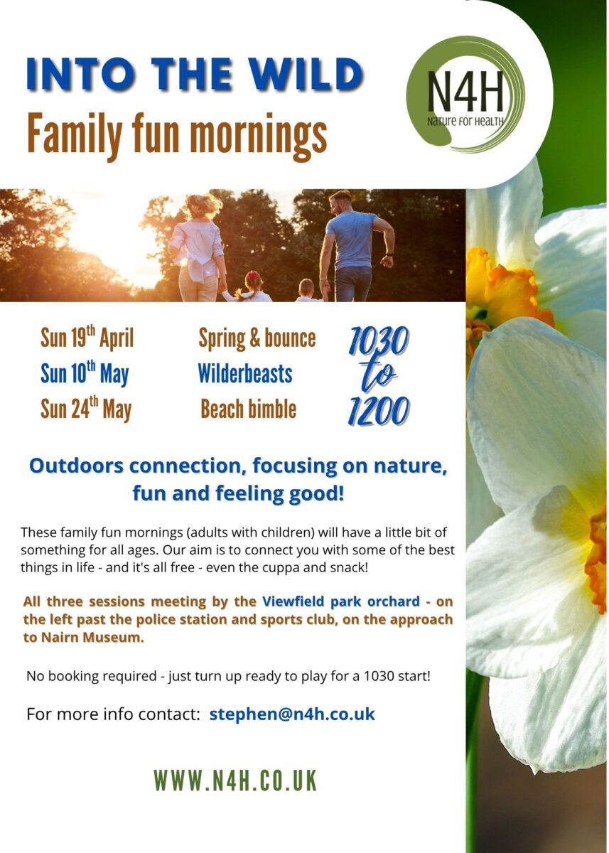  For the next three Sunday mornings we are going to meet beside the small orchard set in the parkland behind the bowling club on route to the museum in Nairn. For family members of all ages - a little something for everyone and all free, including hot drink and a snack.